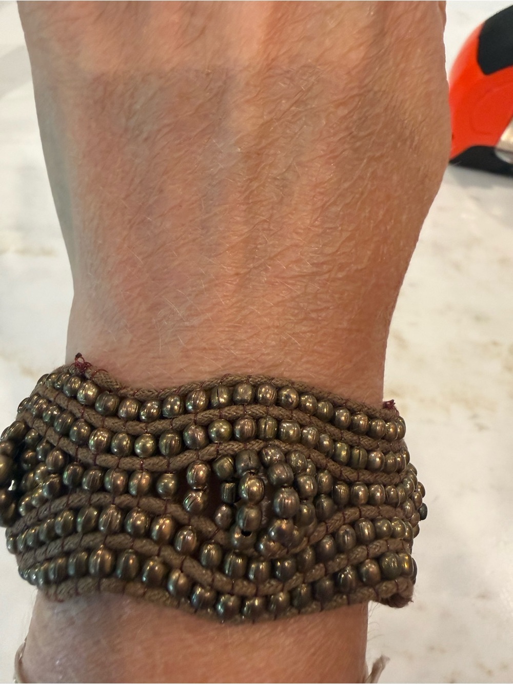 Beaded Wrap Bracelet in Antique Brass Tone